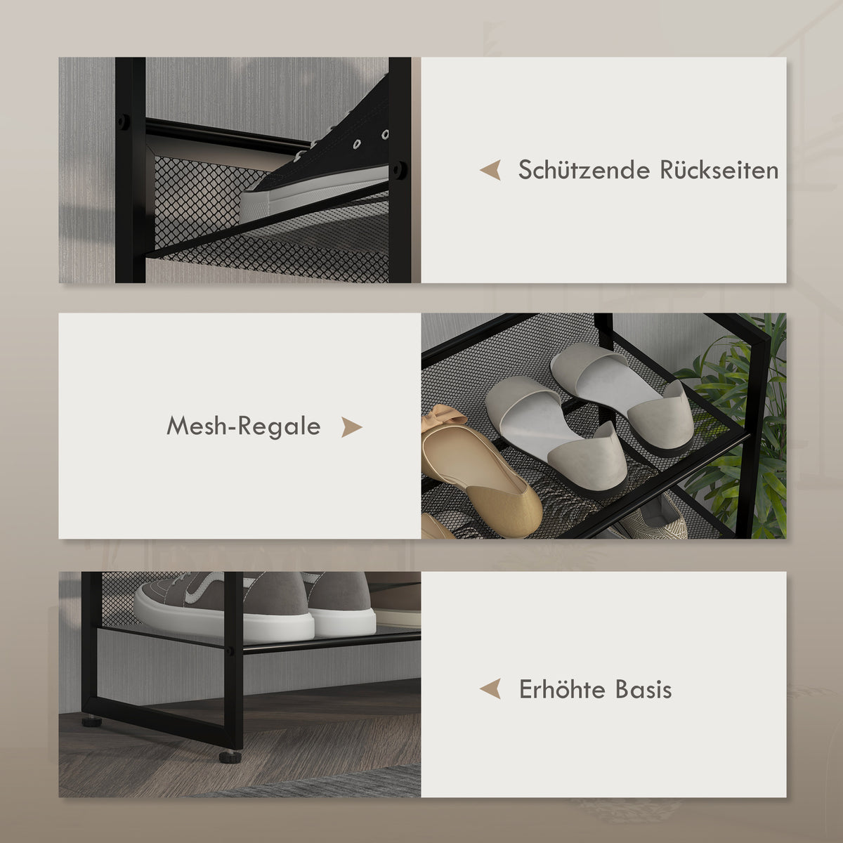 Schuhregal aus Metall mit Netzböden