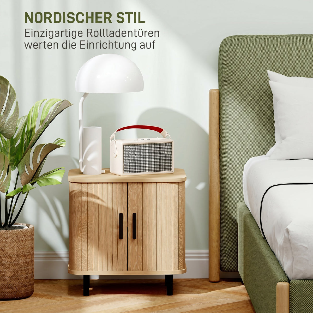 Nachttisch mit Schiebetüren und Stahlbeinen