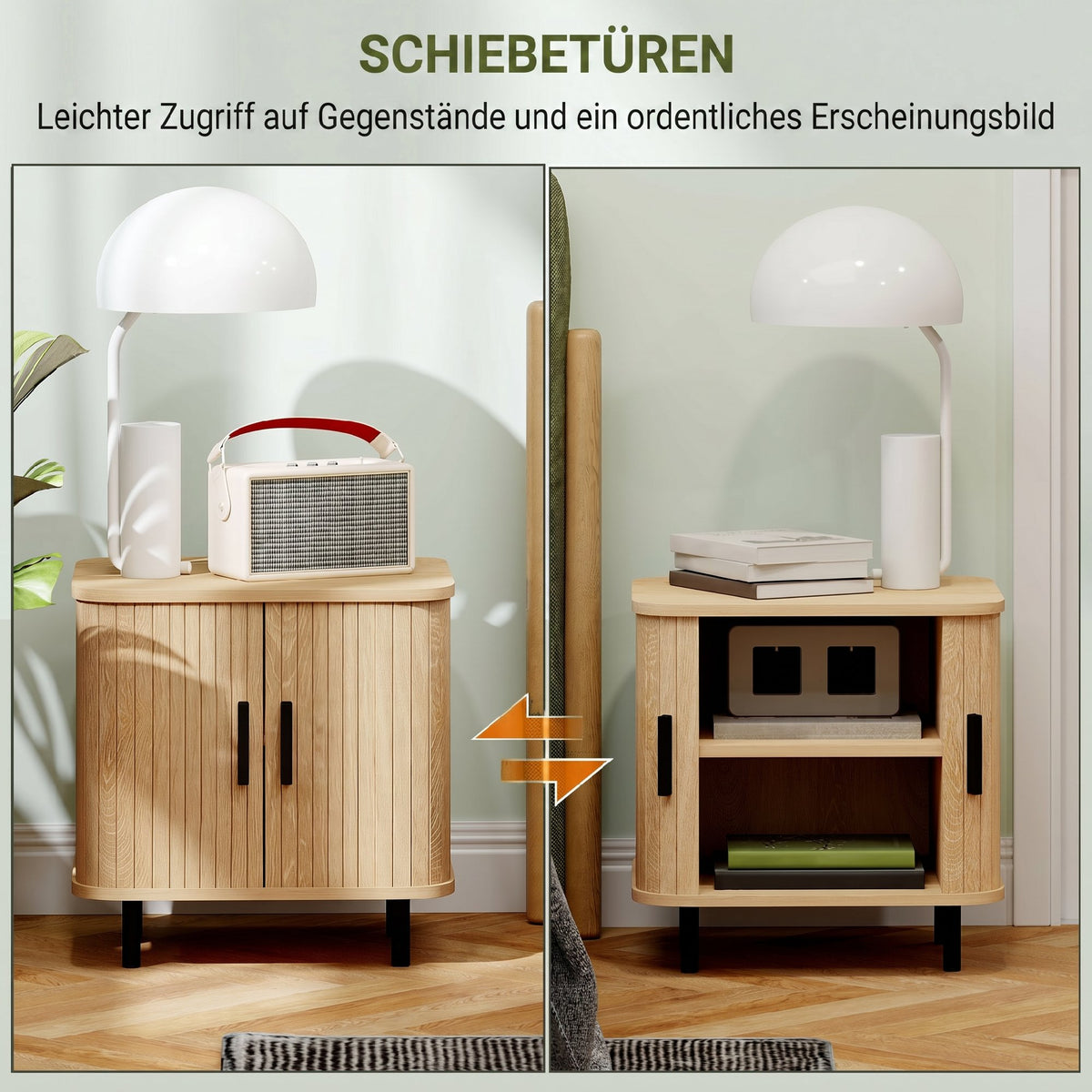 Nachttisch mit Schiebetüren und Stahlbeinen