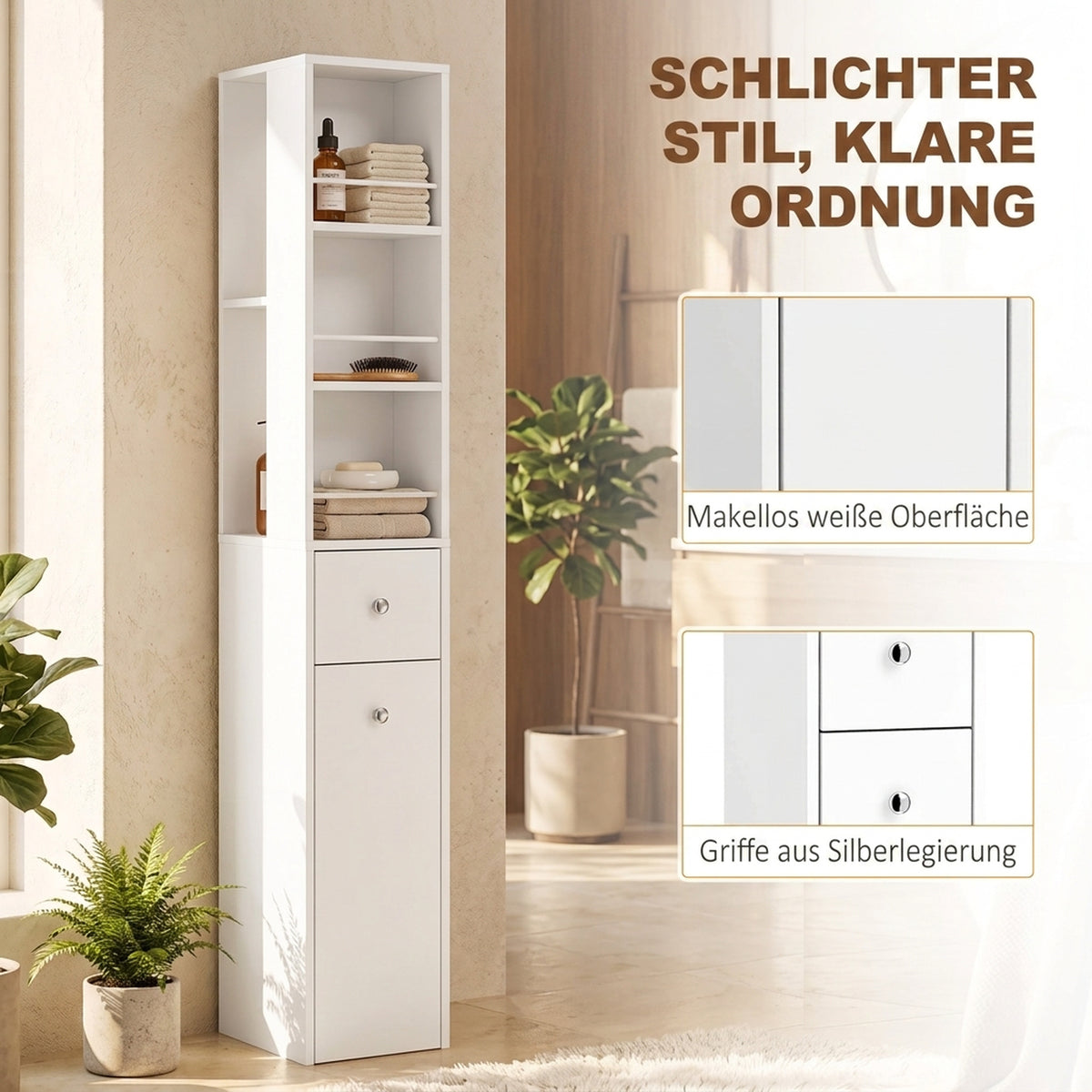 Schmaler Badezimmerschrank mit Schubladen