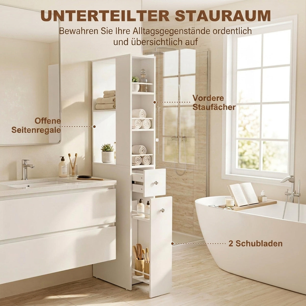 Schmaler Badezimmerschrank mit Schubladen