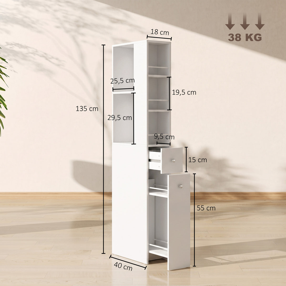 Schmaler Badezimmerschrank mit Schubladen