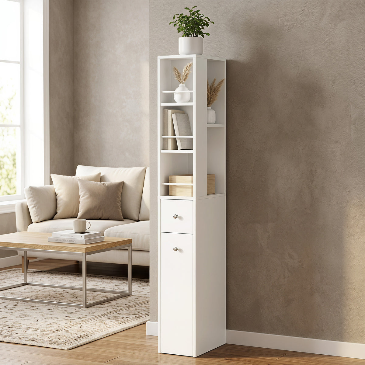 Schmaler Badezimmerschrank mit Schubladen