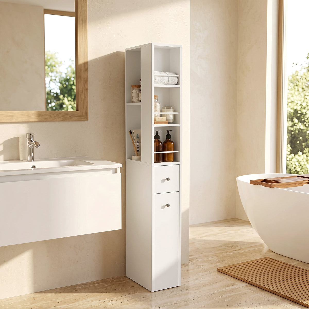 Schmaler Badezimmerschrank mit Schubladen