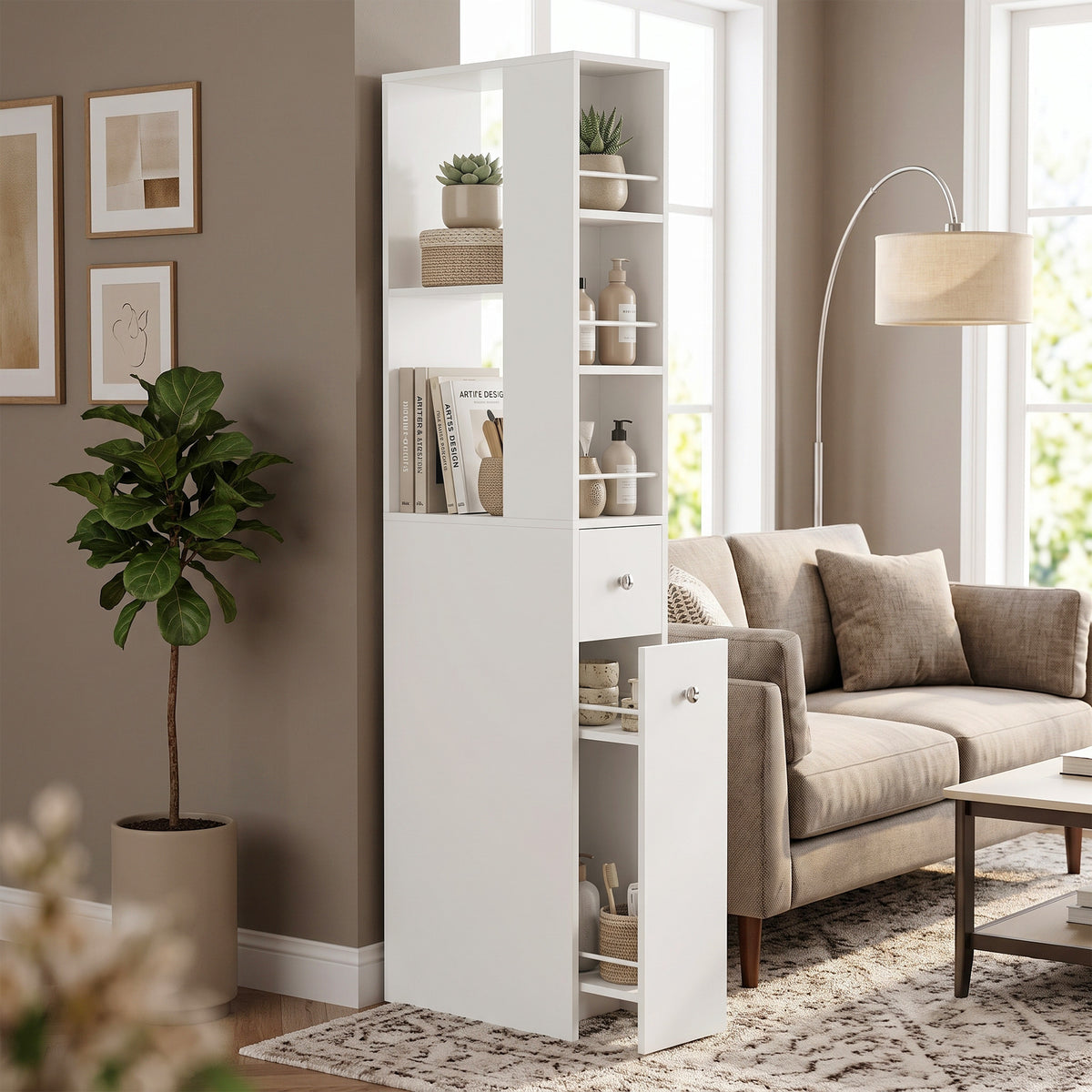 Schmaler Badezimmerschrank mit Schubladen