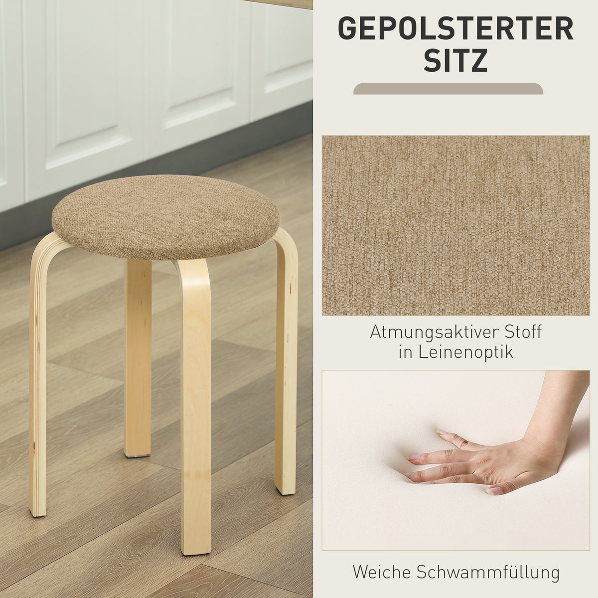 Polsterhocker im 4er-Set, stapelbar
