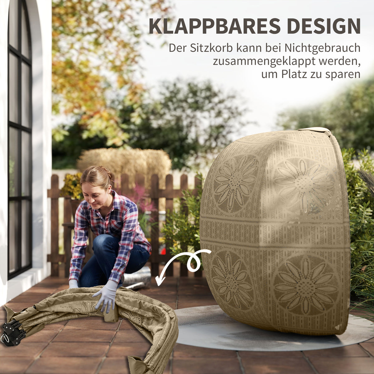 Hängesessel für zwei mit Stahlgestell und Kissen
