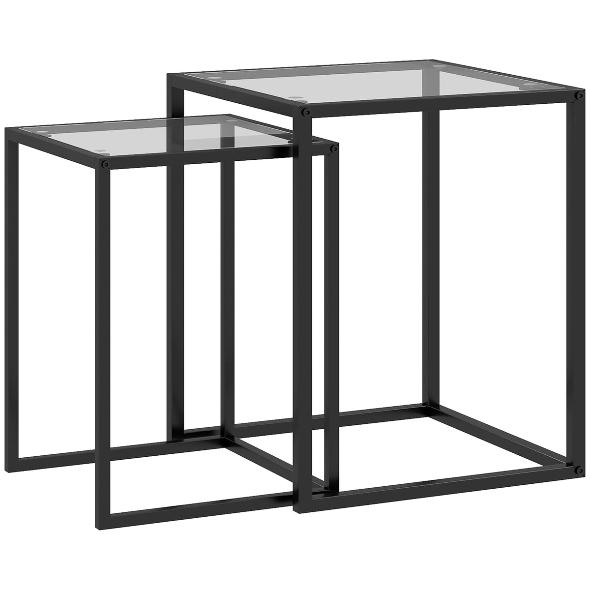 2er-Set stapelbare Glas-Beistelltische mit Stahlgestell