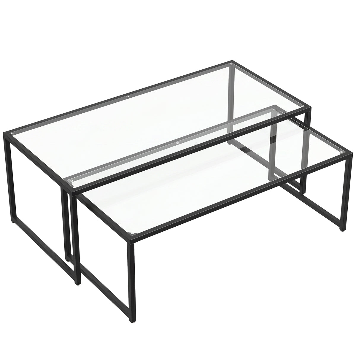 2er-Set stapelbare Glas-Beistelltische mit Stahlgestell