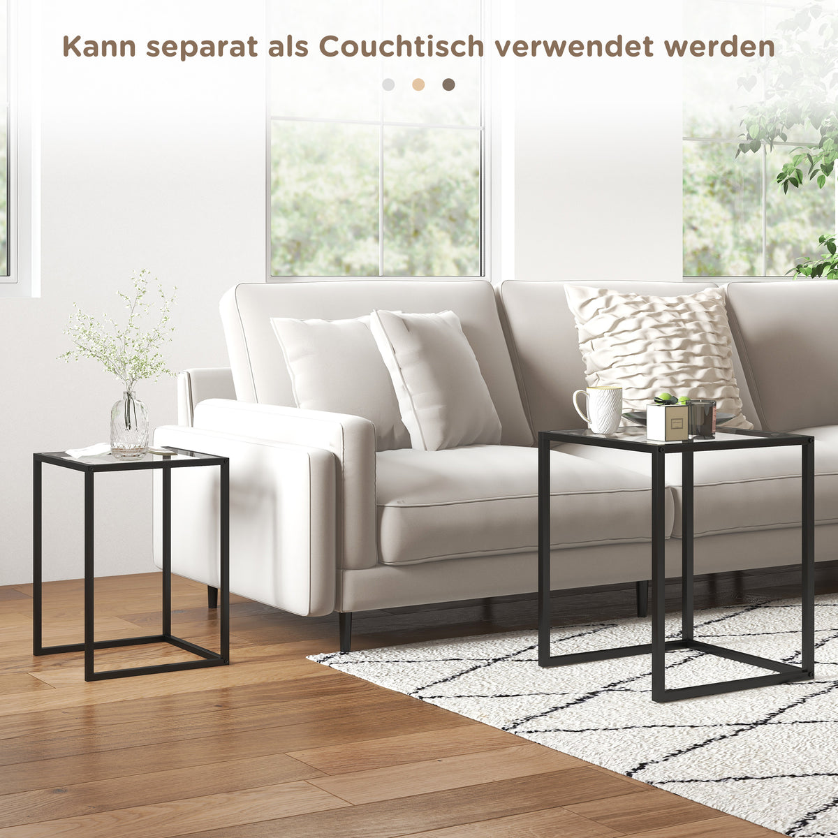 2er-Set stapelbare Glas-Beistelltische mit Stahlgestell