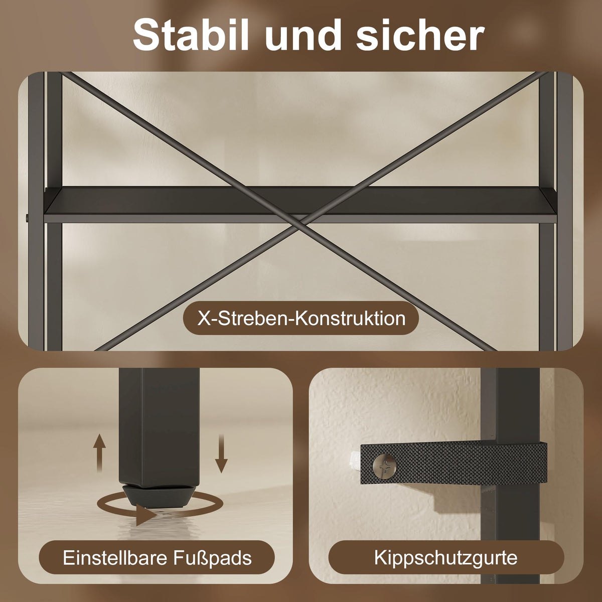 Bücherregal mit 5 offenen Ebenen und Metallrahmen