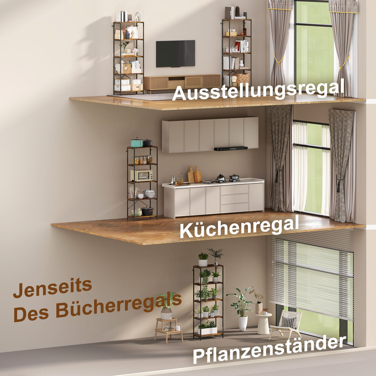 Bücherregal mit 5 offenen Ebenen und Metallrahmen