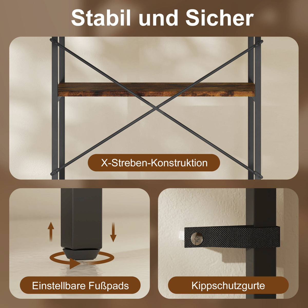 Bücherregal mit 5 offenen Ebenen und Metallrahmen