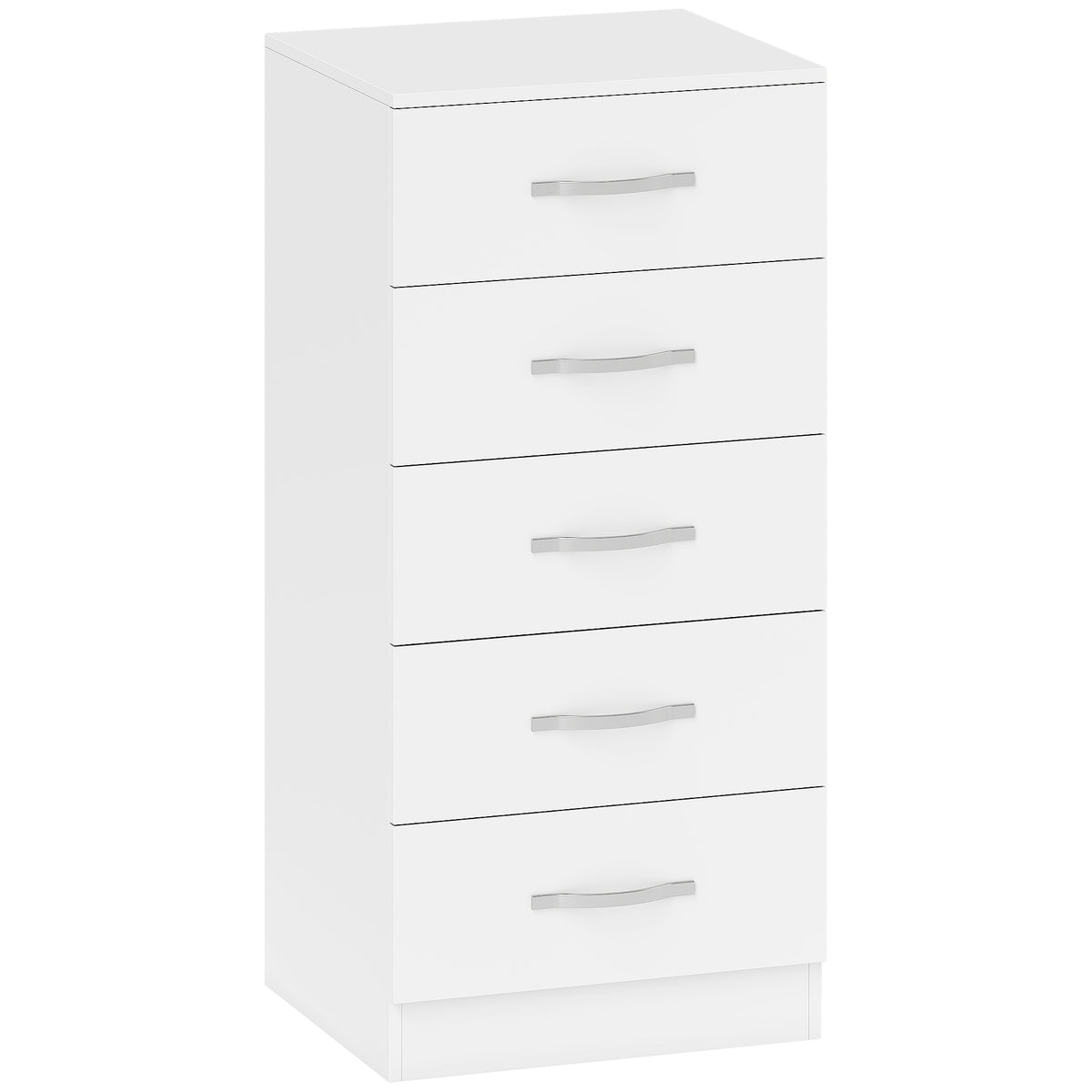 Kommode mit 5 Schubladen und silberfarbenen Griffen