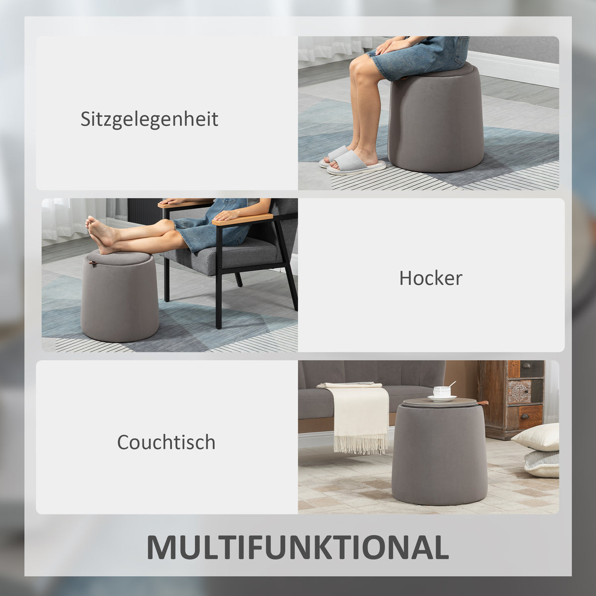Runder Aufbewahrungshocker mit abnehmbarem Deckel