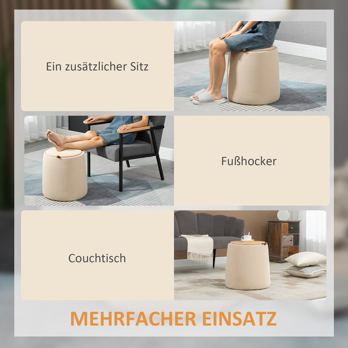 Runder Aufbewahrungshocker mit abnehmbarem Deckel