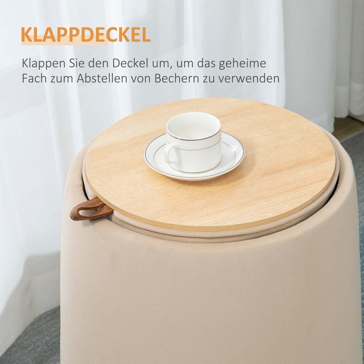 Runder Aufbewahrungshocker mit abnehmbarem Deckel