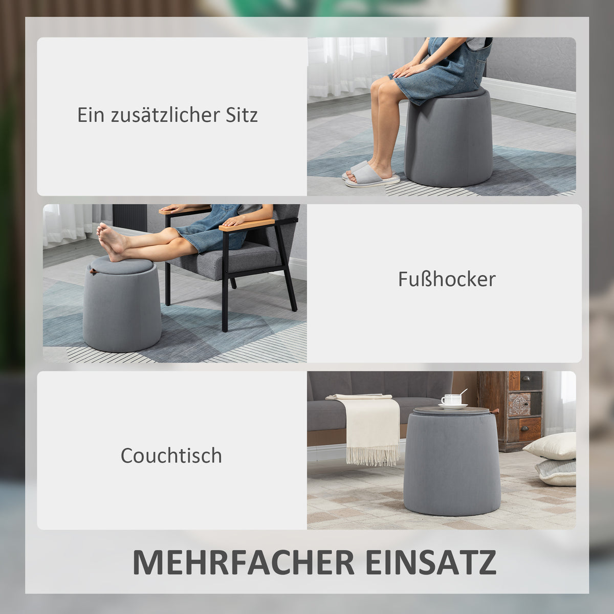 Runder Aufbewahrungshocker mit abnehmbarem Deckel