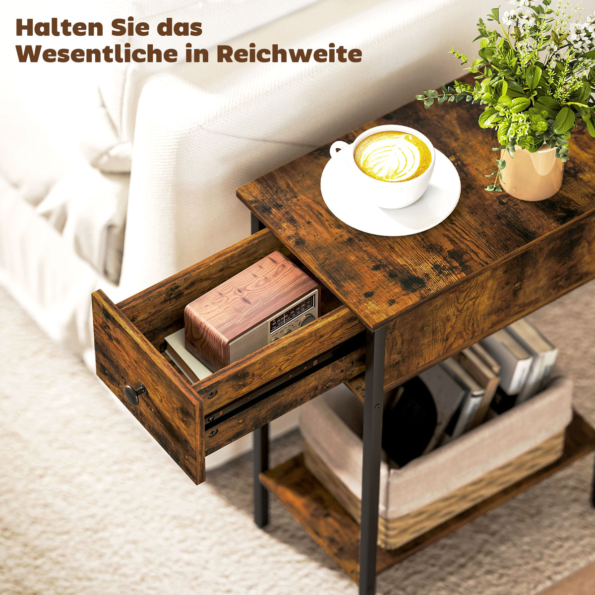 Beistelltisch mit Schublade und offenem Fach