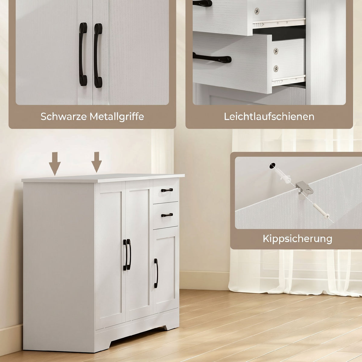 Sideboard 120 cm mit 2 Schubladen und 3 Türen