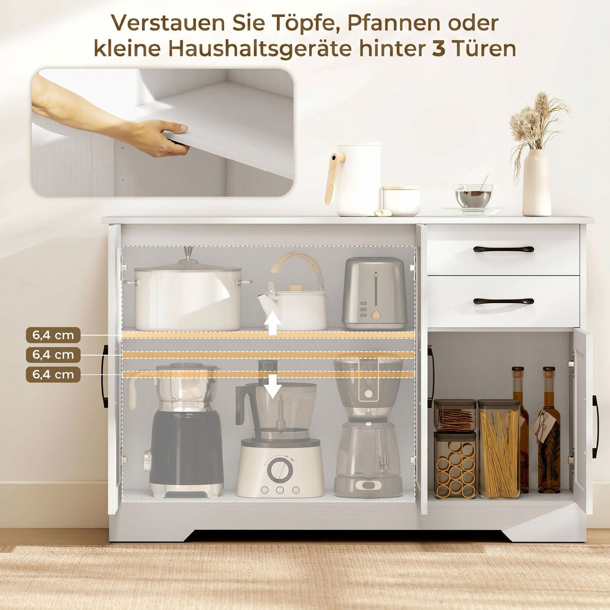 Sideboard 120 cm mit 2 Schubladen und 3 Türen