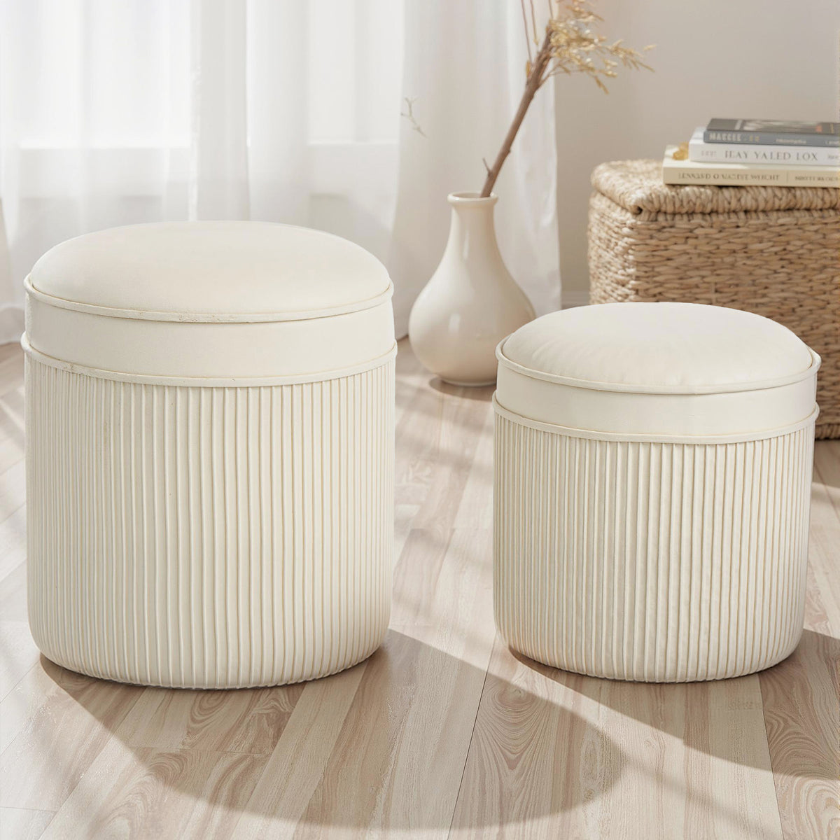 2er-Set Sitzhocker mit Stauraum und Deckel