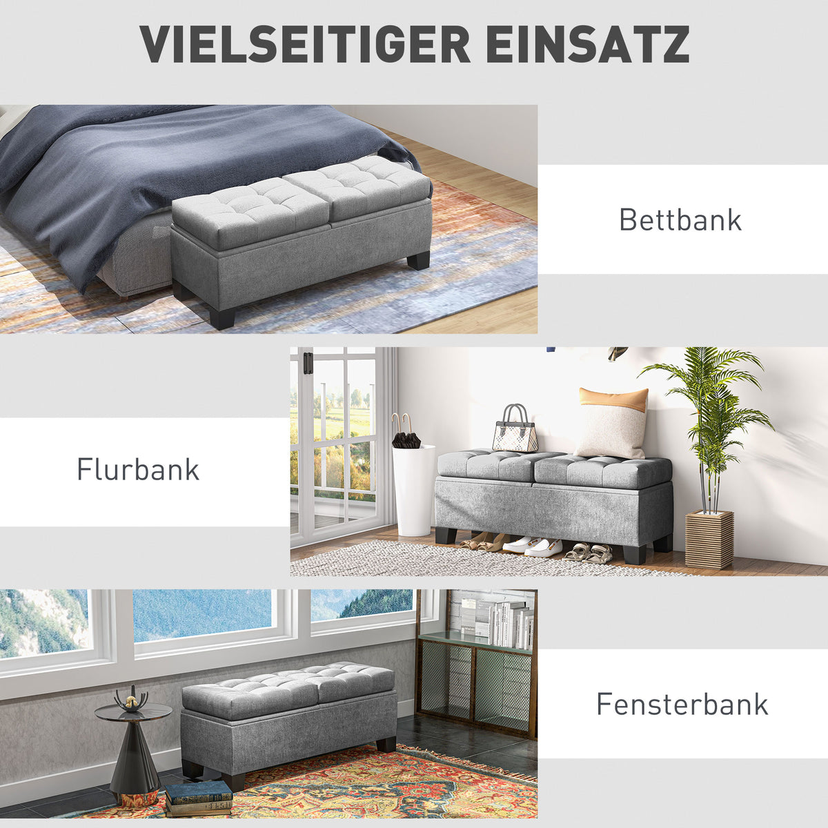 Gepolsterte Sitzbank mit Stauraum