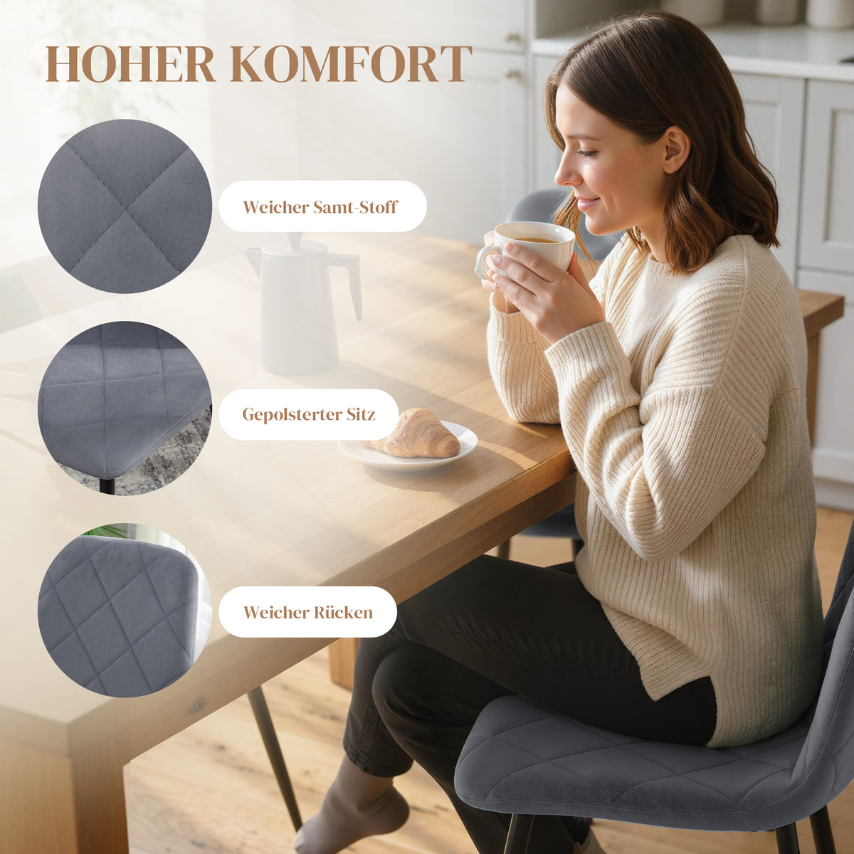 Esszimmerstühle im 4er-Set mit Samtoptik