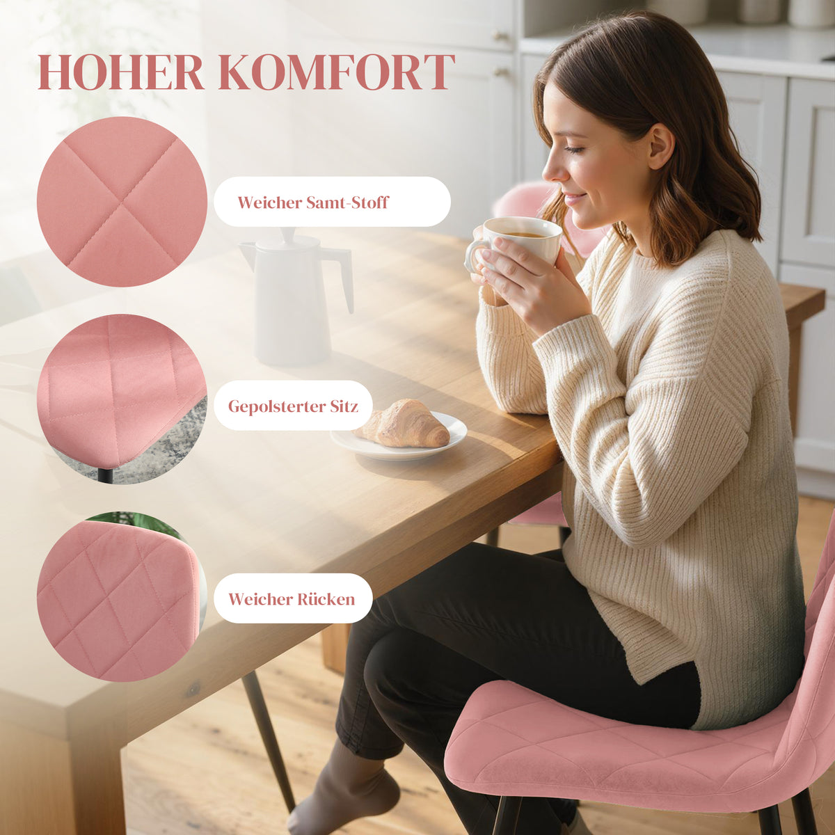 Esszimmerstühle im 4er-Set mit Samtoptik