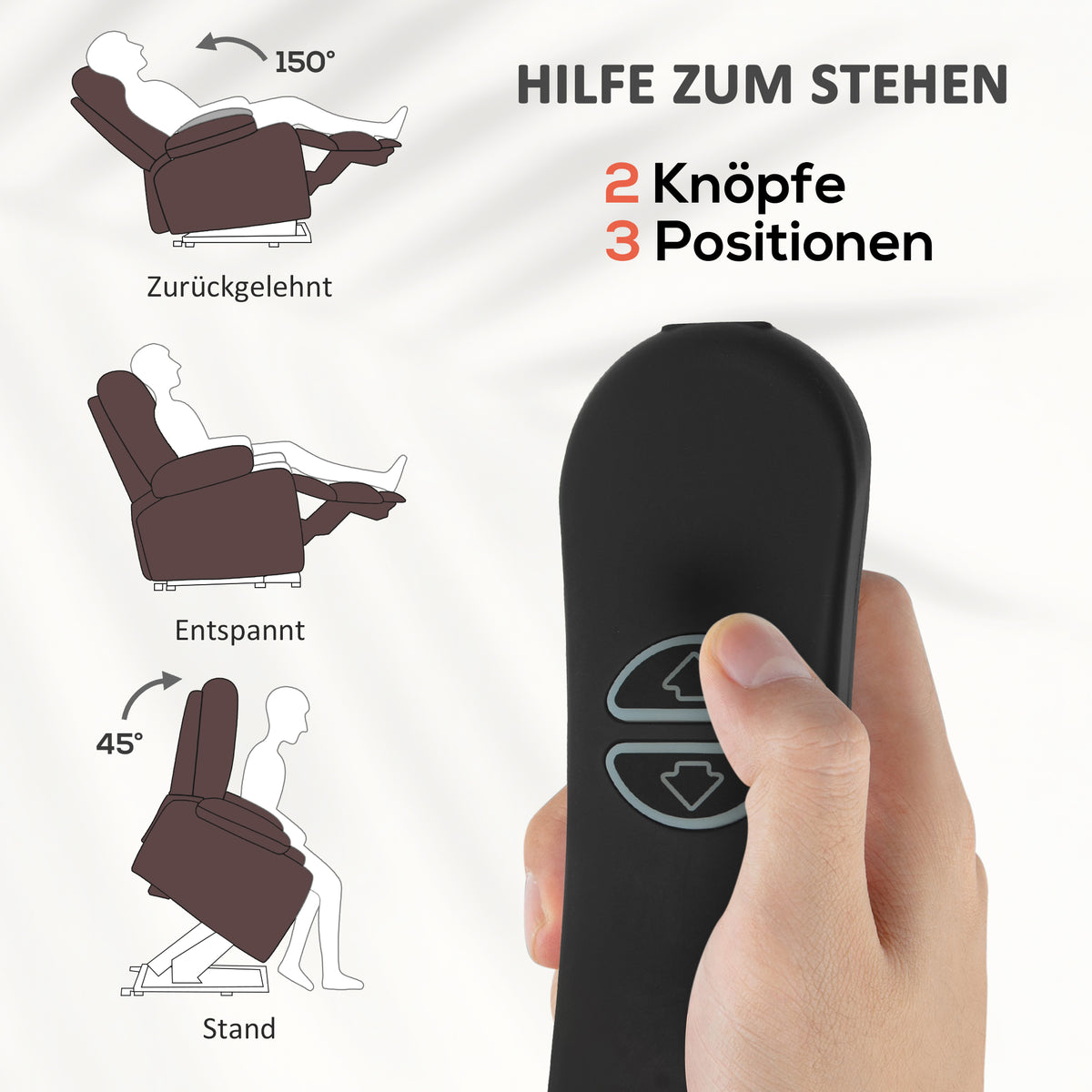 Elektrischer Aufstehsessel mit Massage und Lendenwärme