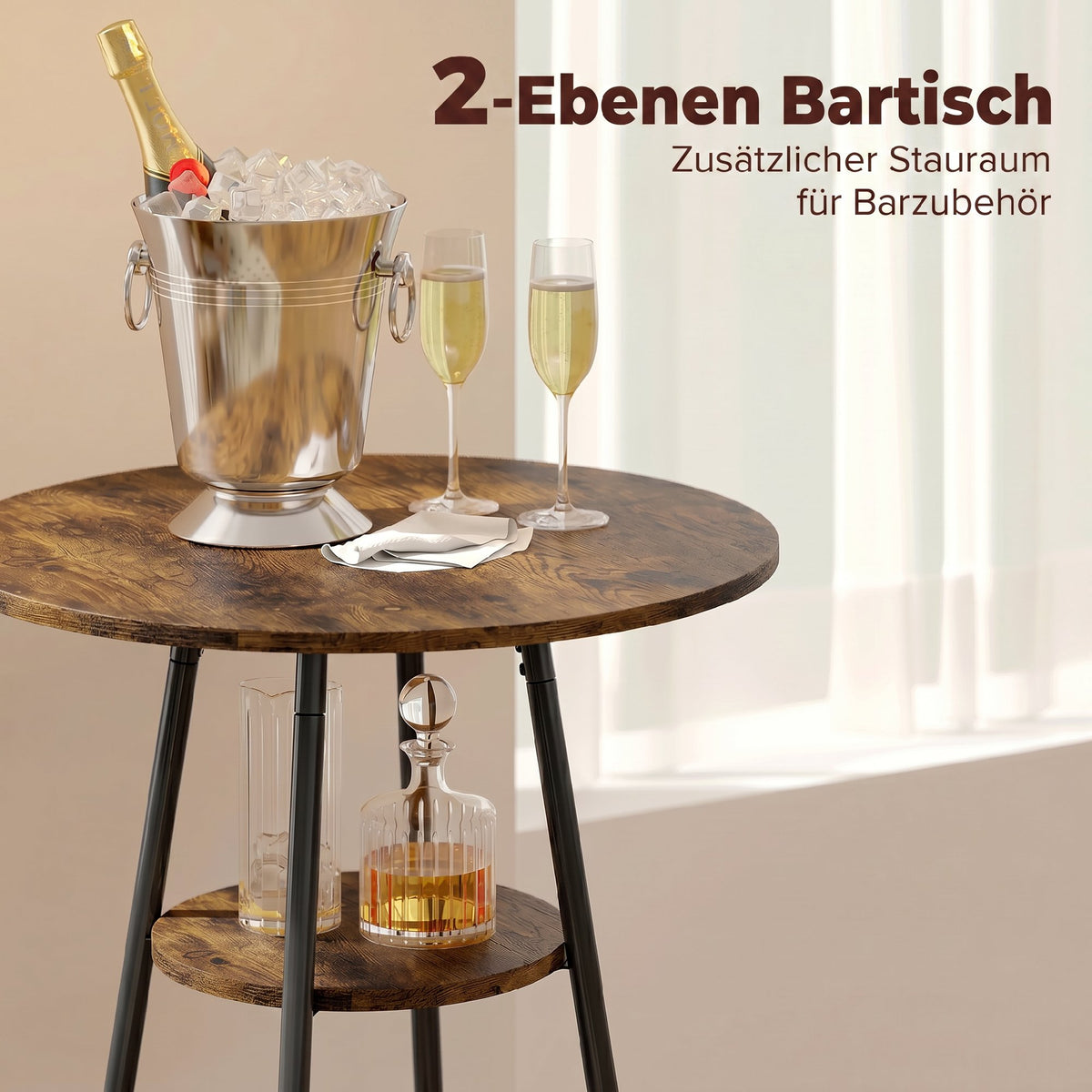 Bartisch-Set mit zwei gepolsterten Hockern