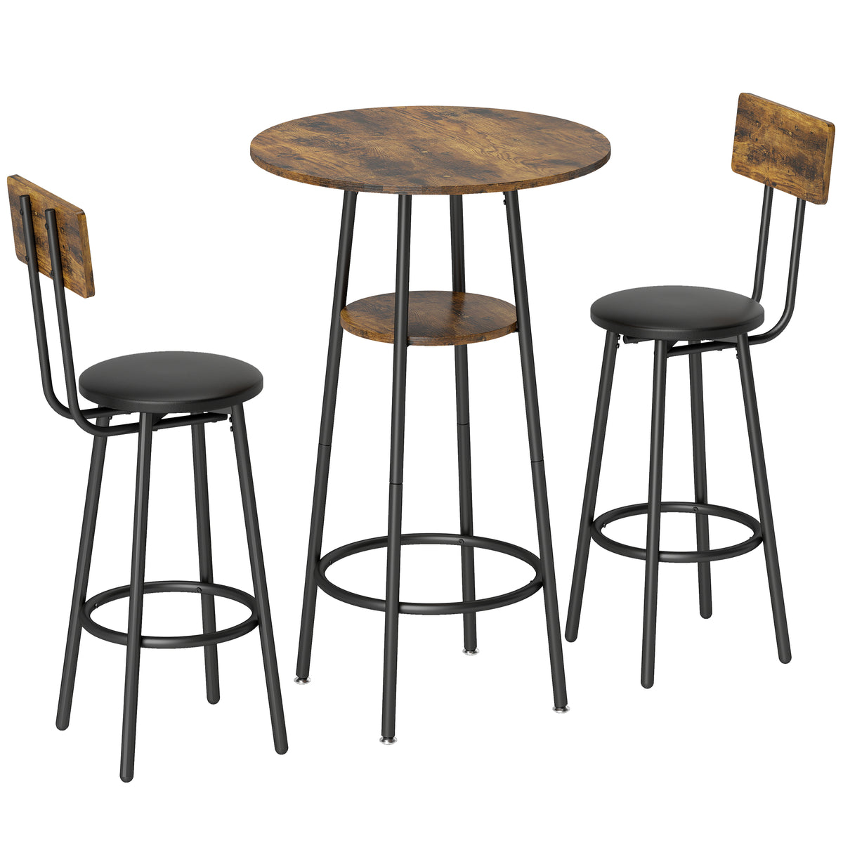 Bartisch-Set mit zwei gepolsterten Hockern