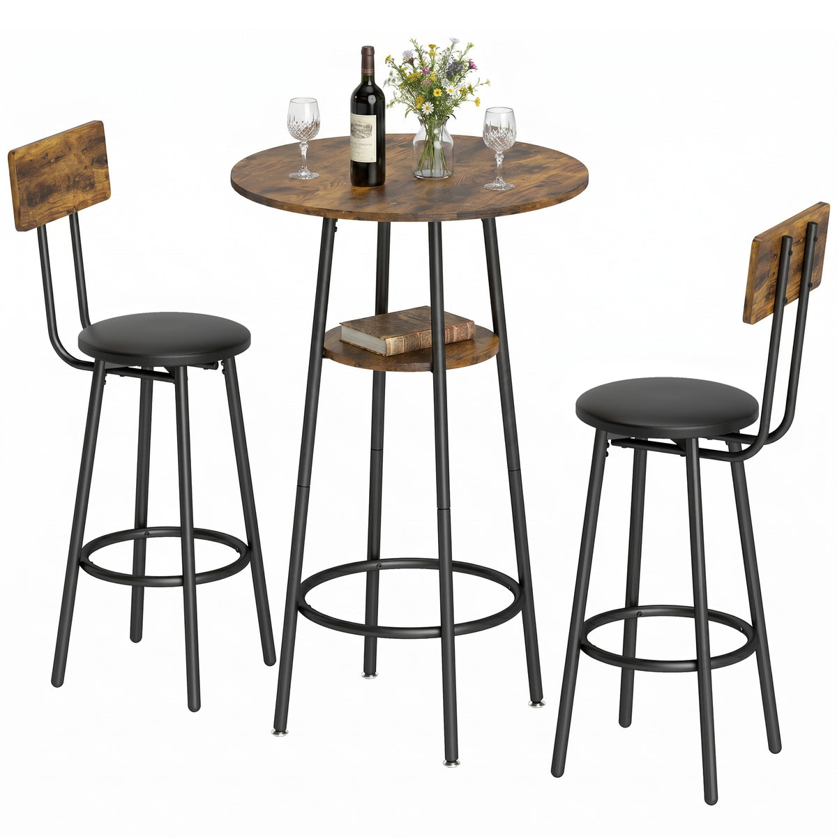 Bartisch-Set mit zwei gepolsterten Hockern