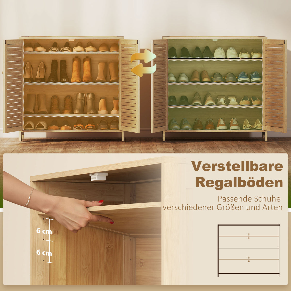 Bambus-Schuhschrank mit verstellbaren Einlegeböden