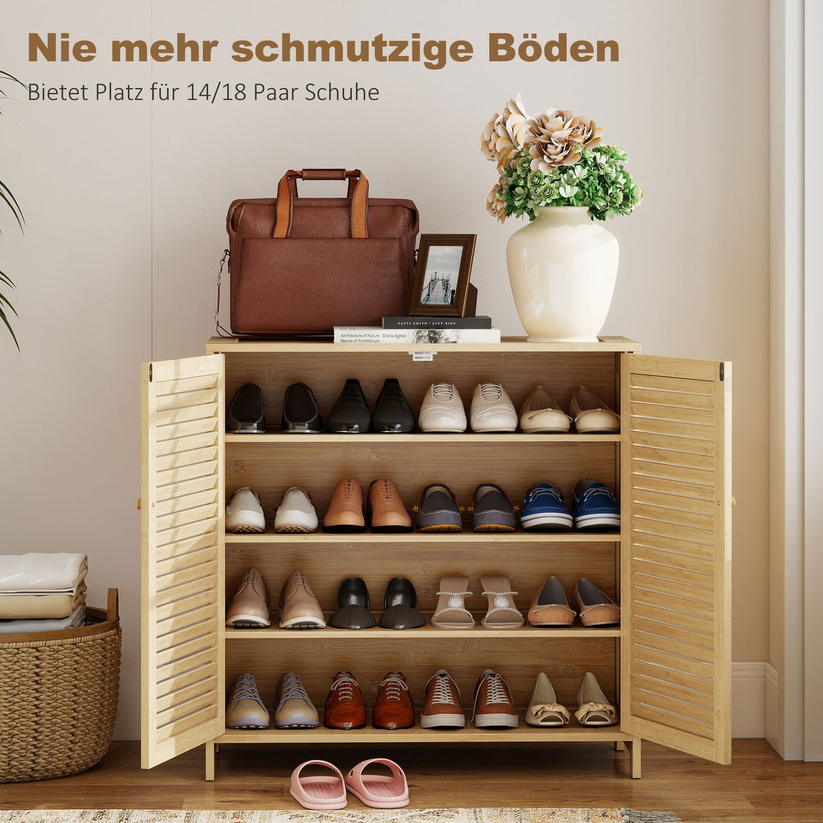 Bambus-Schuhschrank mit verstellbaren Einlegeböden