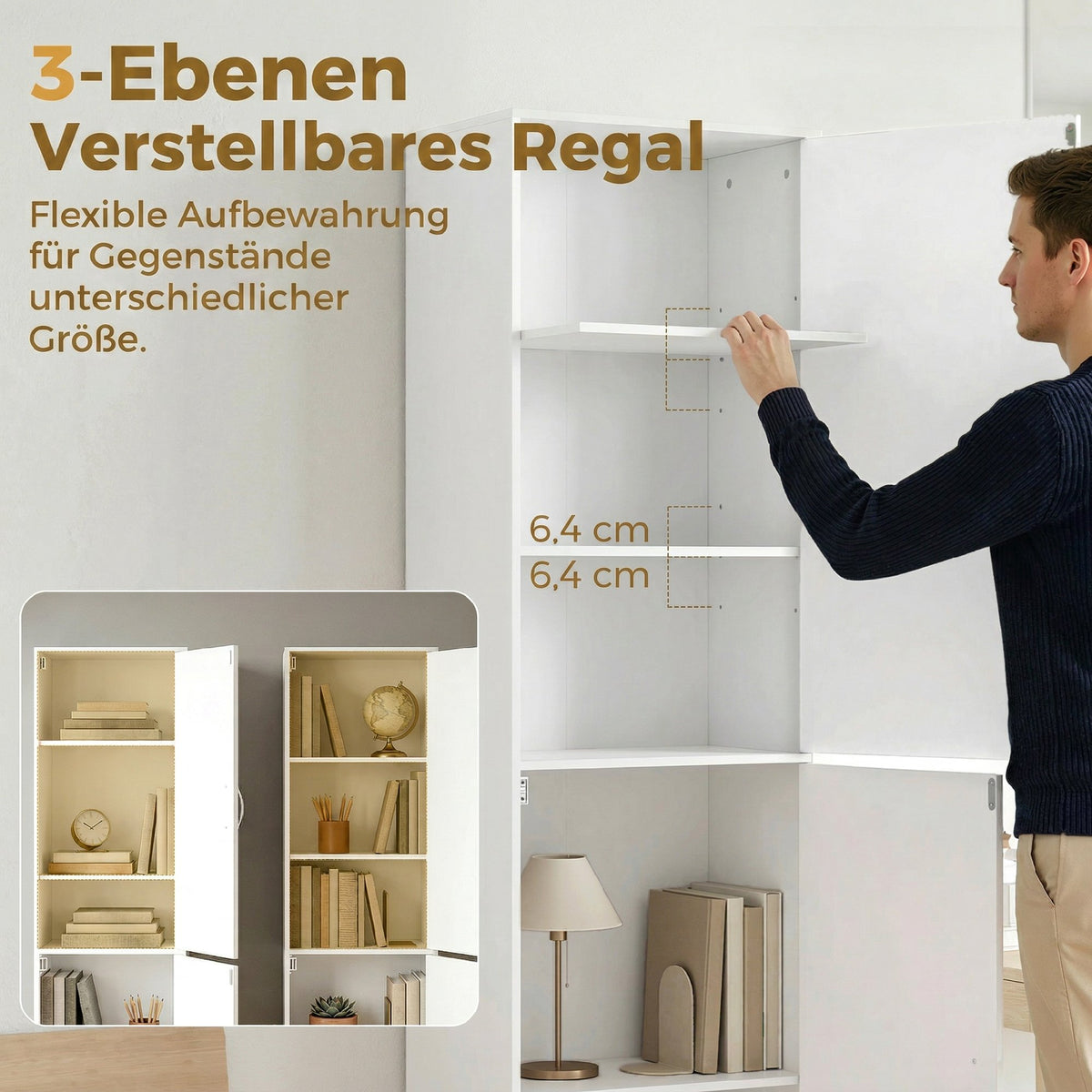 Bücherregal 180 cm mit Türen und verstellbaren Böden