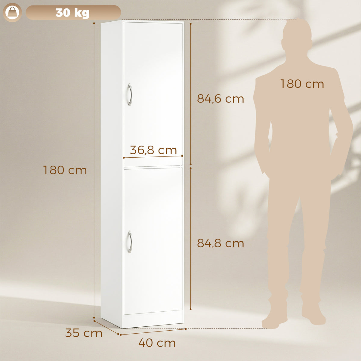 Bücherregal 180 cm mit Türen und verstellbaren Böden