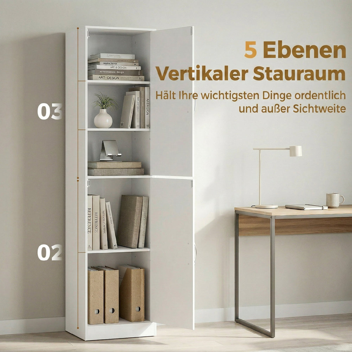 Bücherregal 180 cm mit Türen und verstellbaren Böden