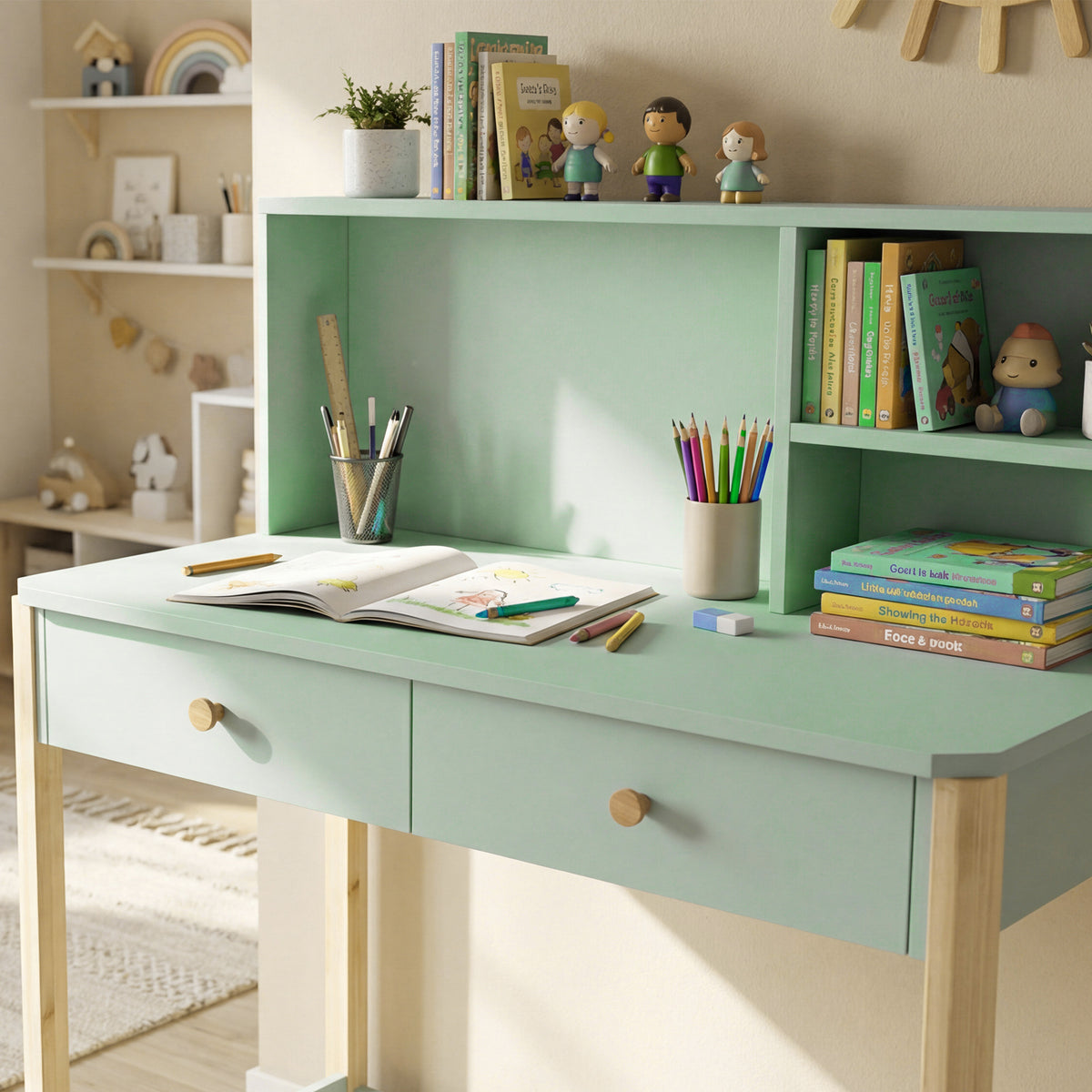 Kinderschreibtisch mit Aufsatz, Schubladen und Stauraum