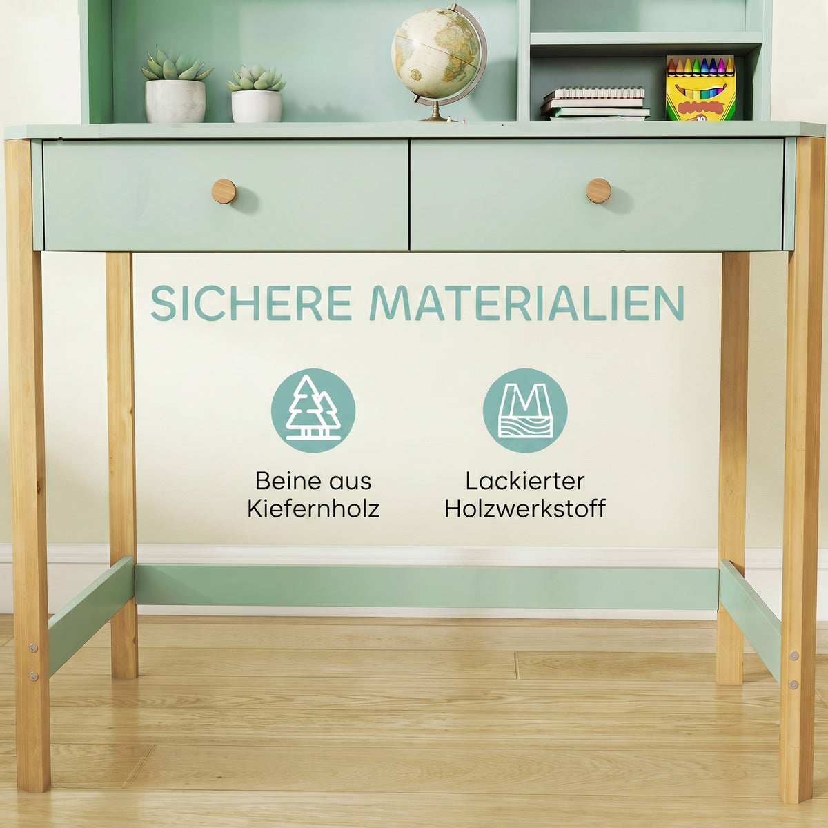 Kinderschreibtisch mit Aufsatz, Schubladen und Stauraum