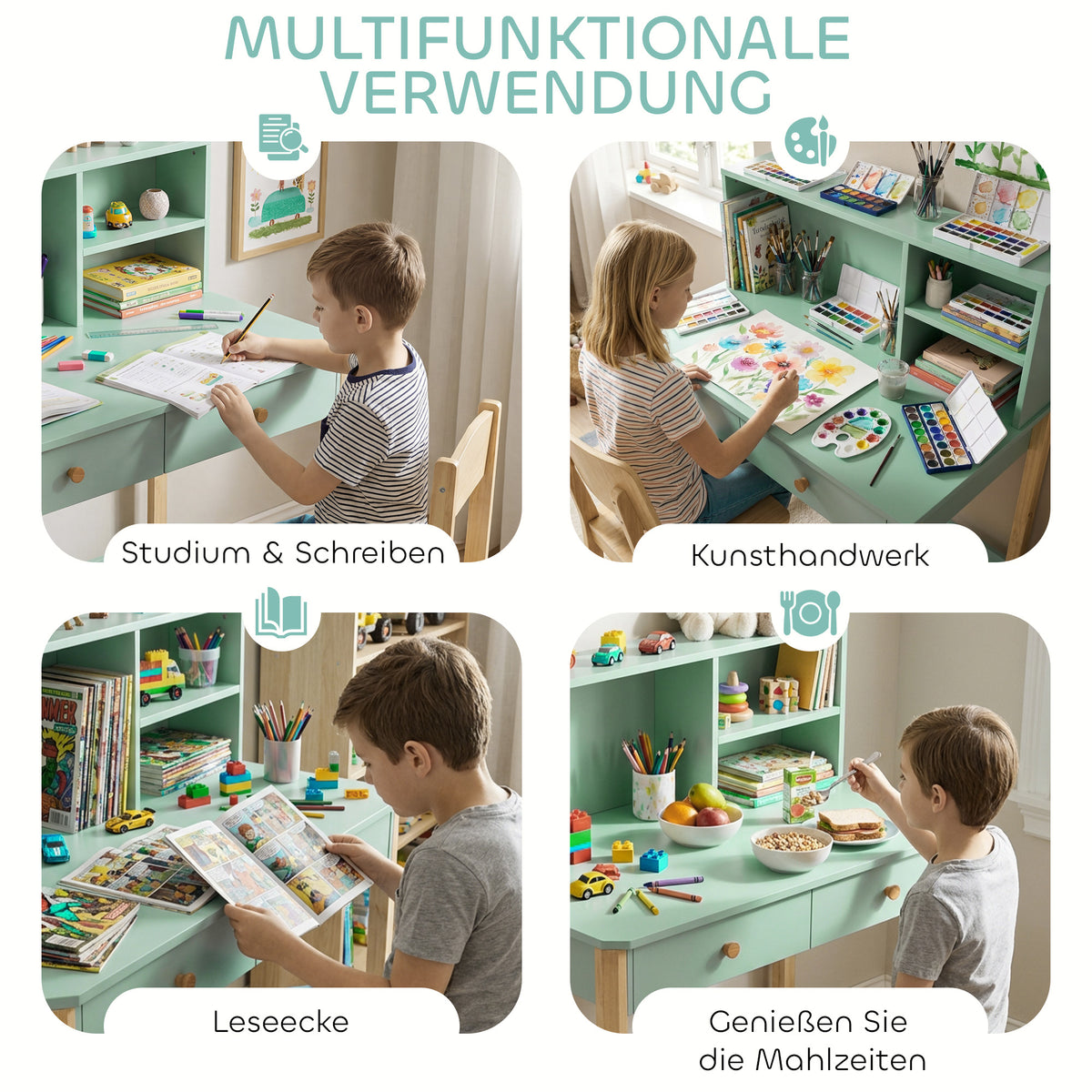 Kinderschreibtisch mit Aufsatz, Schubladen und Stauraum