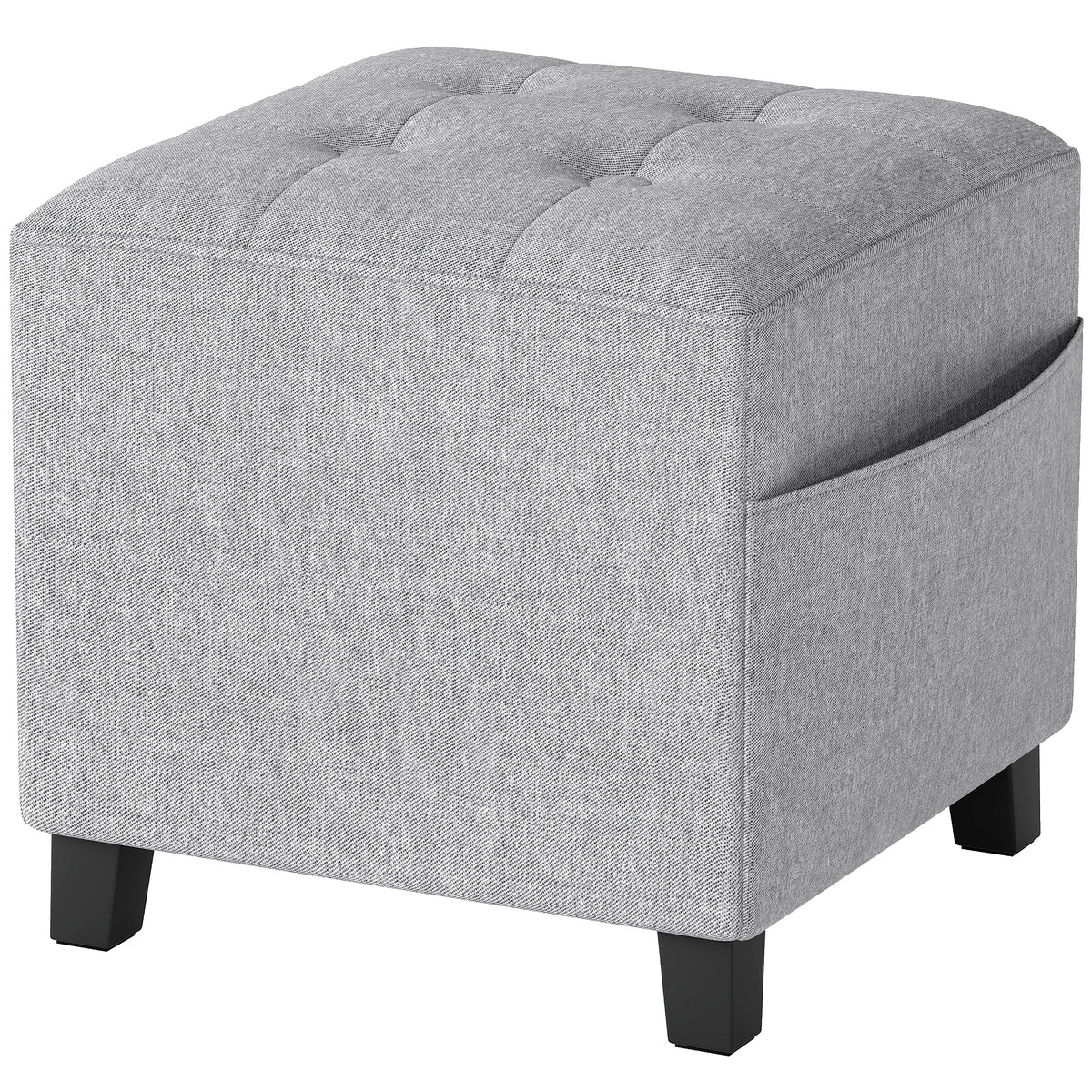 Fußhocker mit Seitentasche und Leinenoptik
