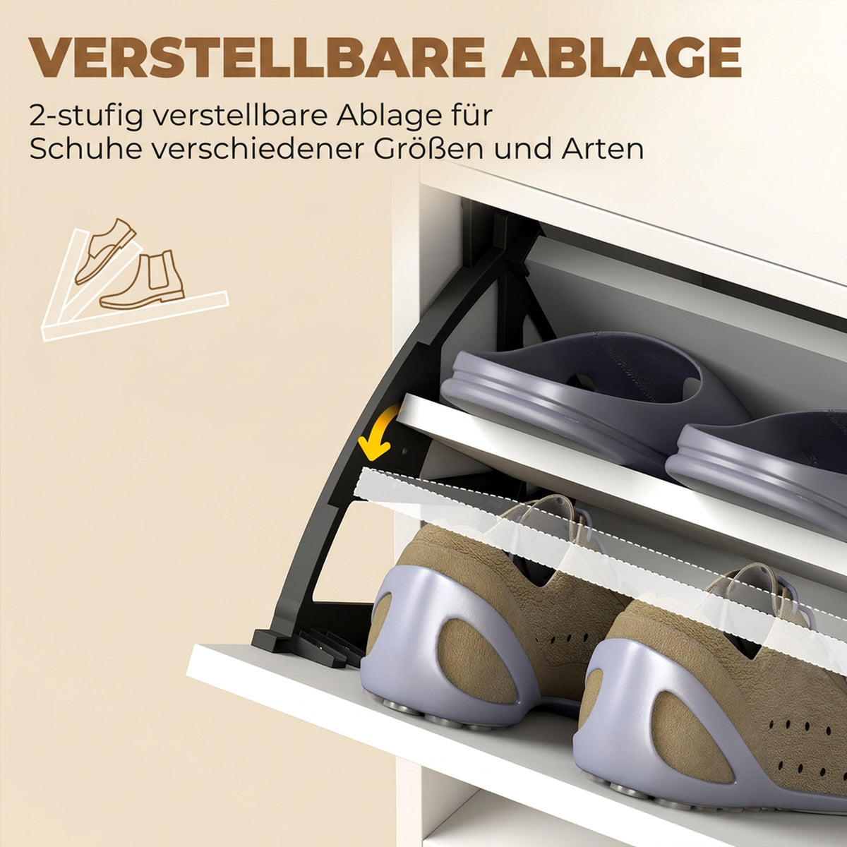 Schuhschrank mit zwei Klapptüren und Schublade
