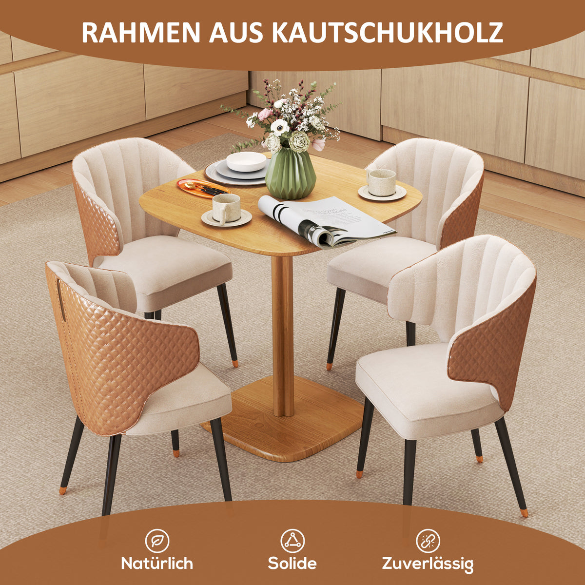Quadratischer Esstisch aus Kautschukholz