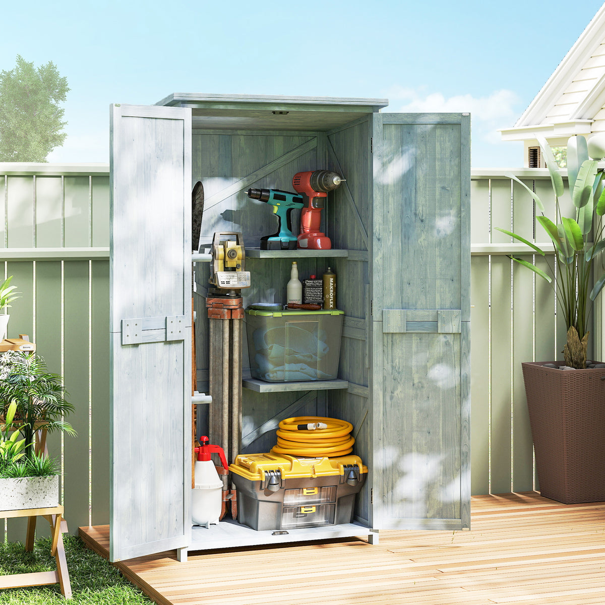 Gartenschrank aus Tannenholz mit Doppeltür