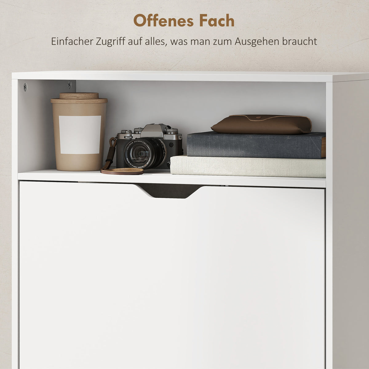 Schuhschrank mit 3 Klappfächern und offenem Fach