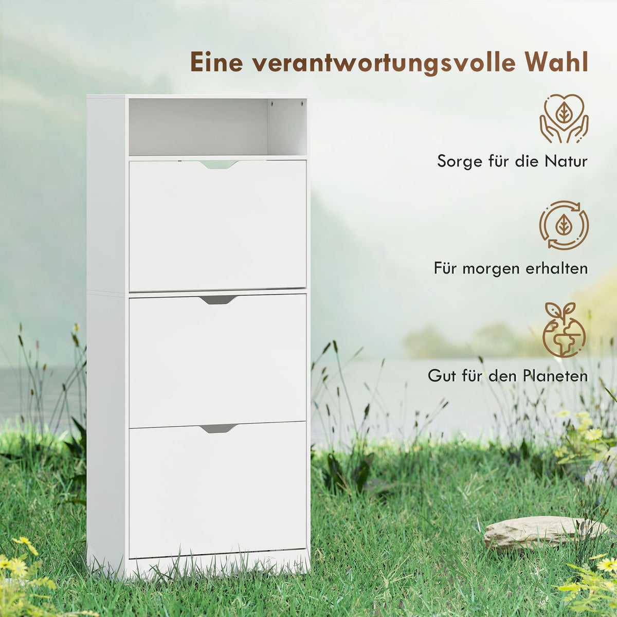 Schuhschrank mit 3 Klappfächern und offenem Fach
