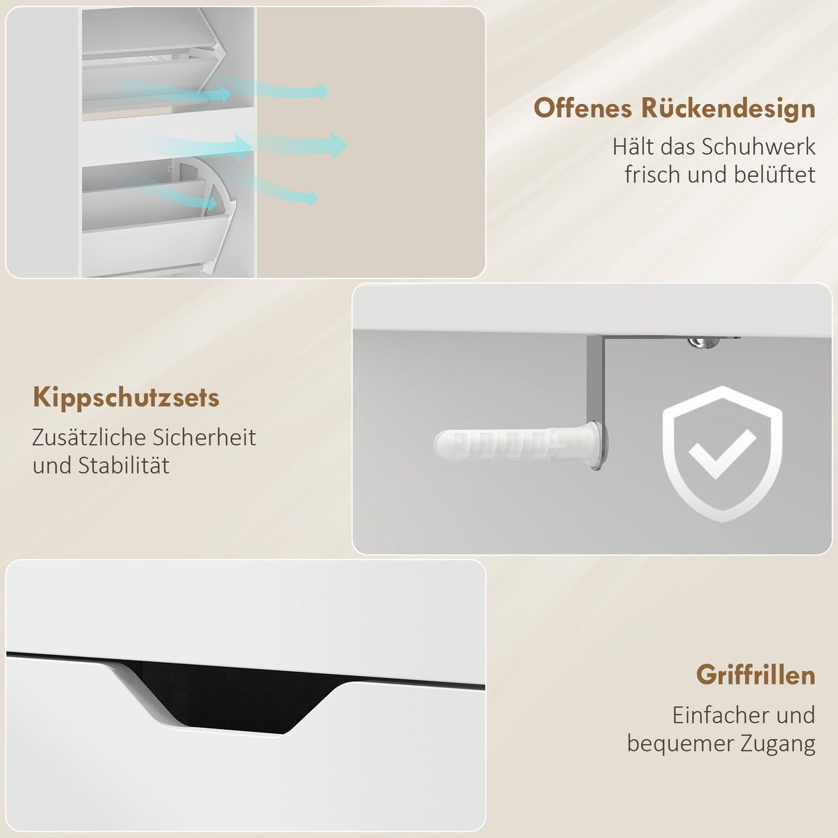 Schuhschrank mit 3 Klappfächern und offenem Fach