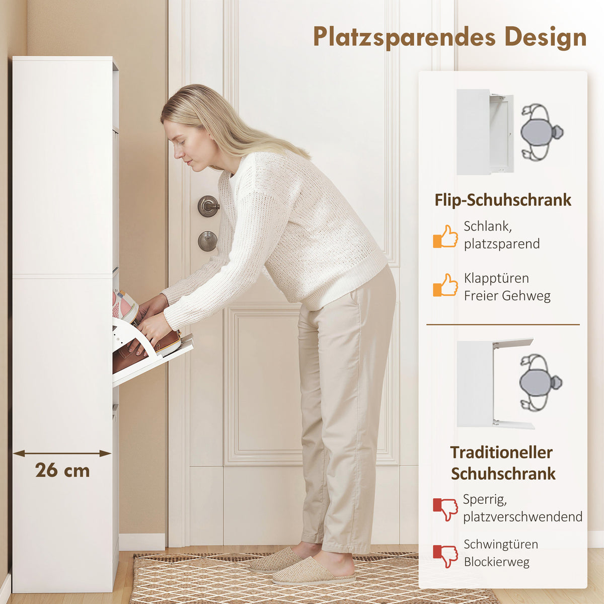 Schuhschrank mit 3 Klappfächern und offenem Fach
