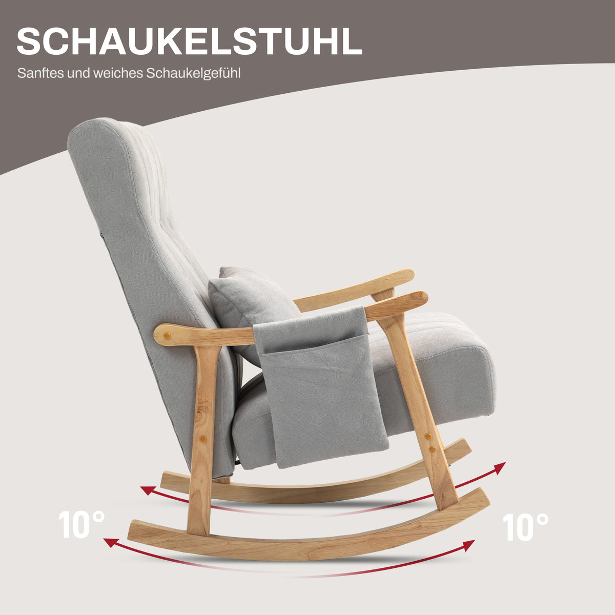 Schaukelstuhl mit Nierenkissen und Seitentasche